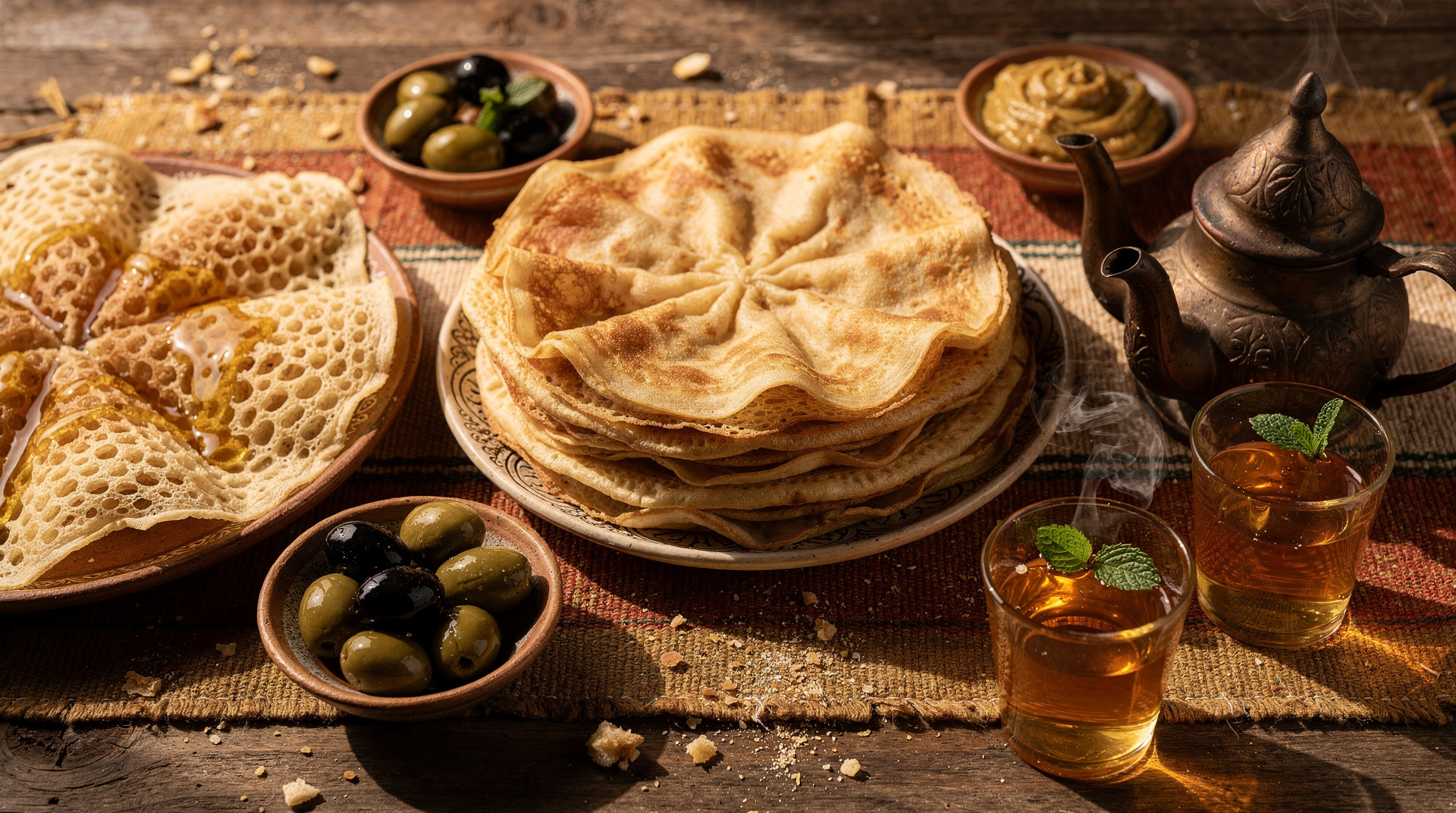 Marokkanisches Frühstück: Msemen, Baghrir, Amlou und mehr